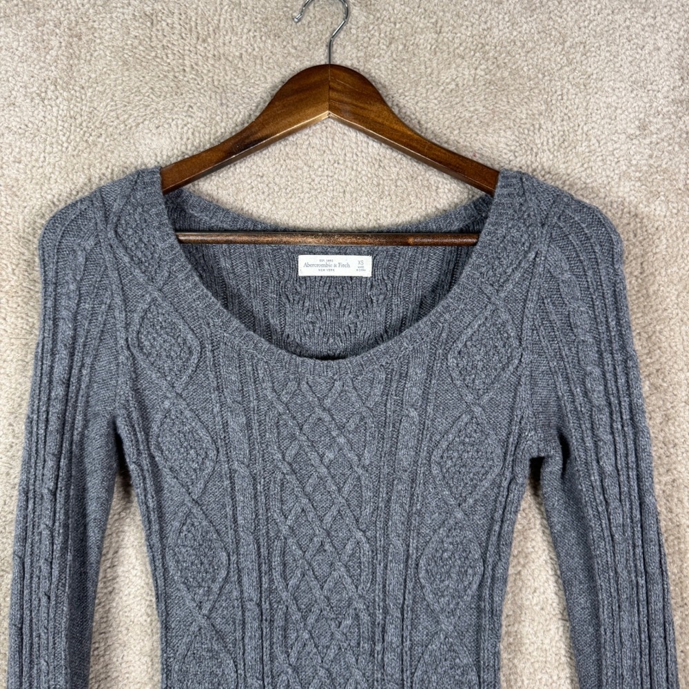 Abercrombie & Fitch Sweater Dress Womens XS Grey Cable Knit Y2K Vtg Long Sleeve - Picture 6 of 11